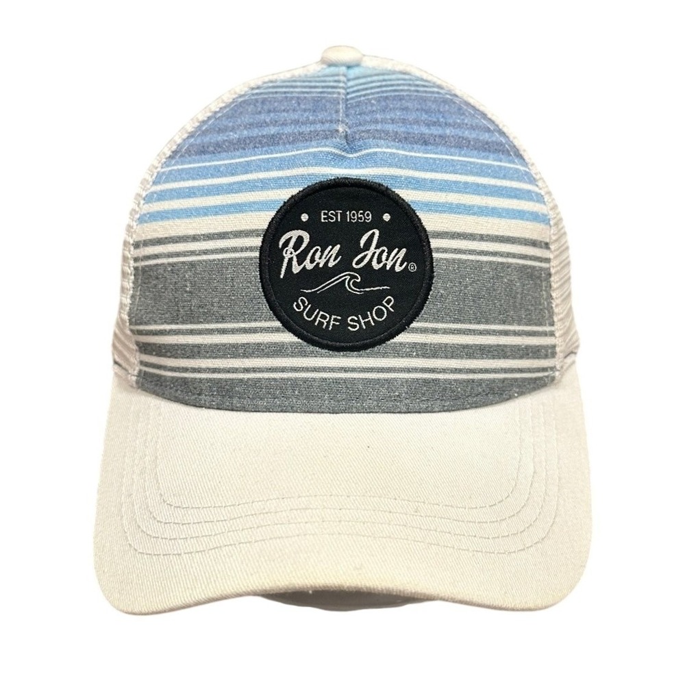 Ron Jon Surf Shop Trucker Hat Cap Adjustable Snapback White Blue Gray Striped
